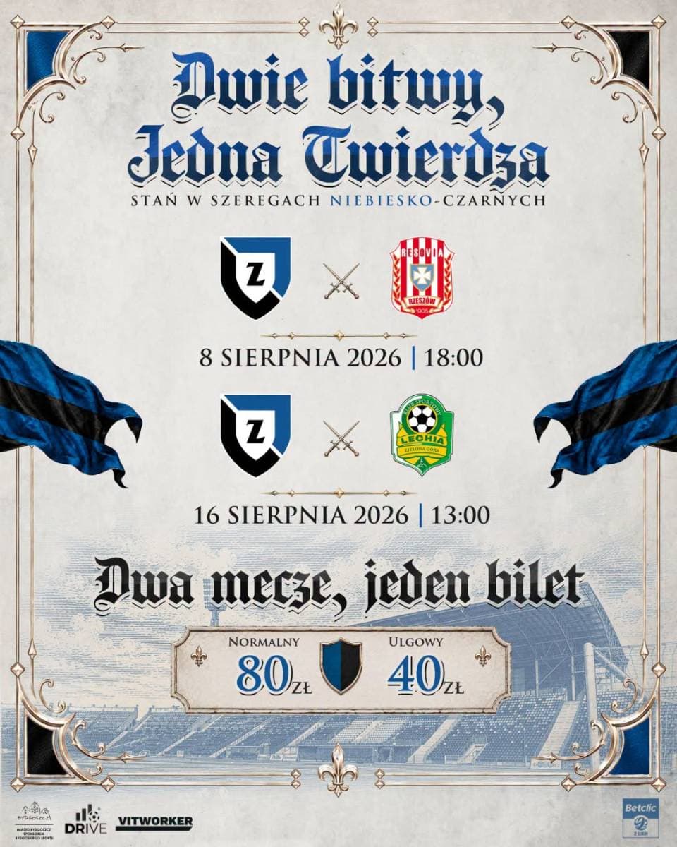 Betclic 2. liga: Zawisza Bydgoszcz - Lechia Zielona Góra