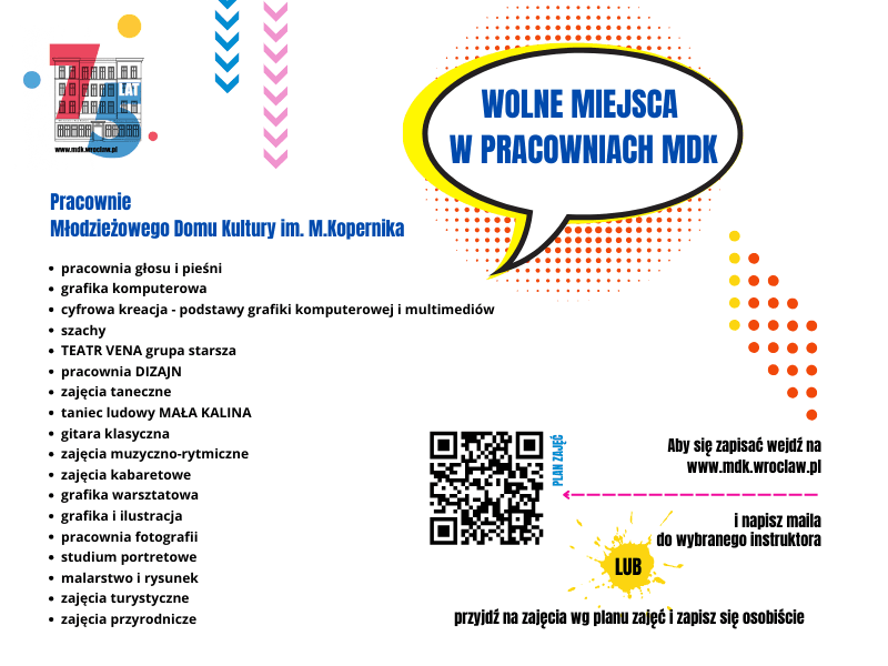 Wolne miejsca w pracowniach MDK i. Mikołaja Kopernika