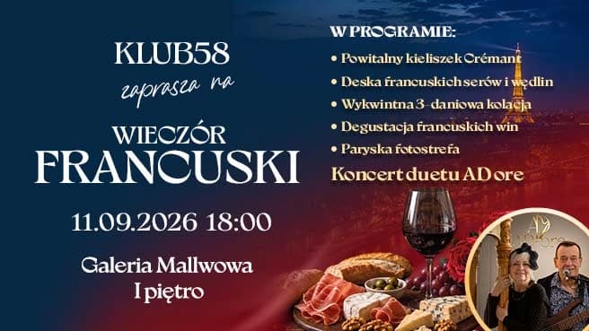 Wieczór Francuski w Klubie 58 – kulinarna i muzyczna podróż do serca Paryża
